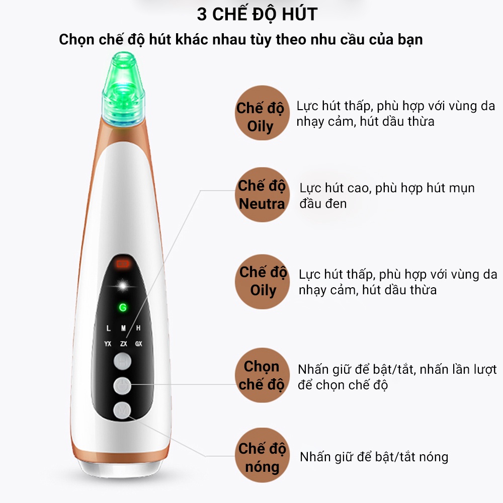 Máy Hút Mụn Mini Cầm Tay Siêu Mạnh Anphaltech Có Chức Năng Làm Nóng- Hút Mụn Đầu Đen, Mụn Cám, Làm Sạch Bã Nhờn