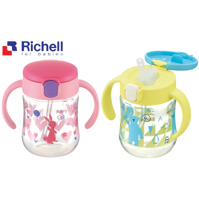 Bình tập uống T.L.I Richell 2in1 200ml với ống hút và đầu mút