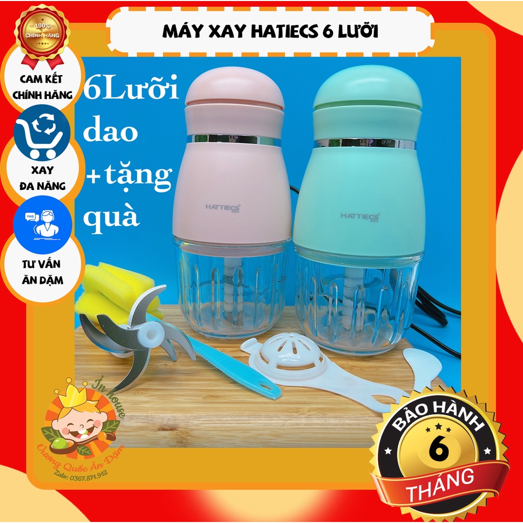 [ ẢNH THẬT] Máy xay cầm tay đa năng Hattiecs 6 lưỡi cối 300ML máy xay cháo, thịt cá, rau củ quả cho bé ăn dặm