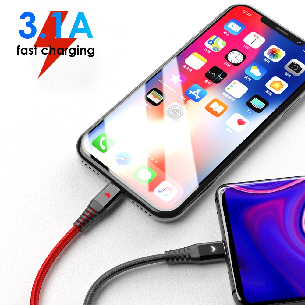 Dây Cáp Sạc Nhanh 3 Trong 1 Micro Usb Loại C 3.1a Cho Iphone / Android