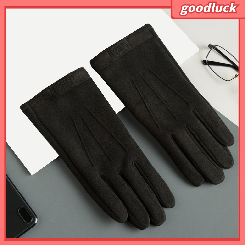 1 Đôi Găng Tay Da Lộn Lót Lông Giữ Ấm Có Thể Chạm Màn Hình Cảm Ứng Dành Cho Nam