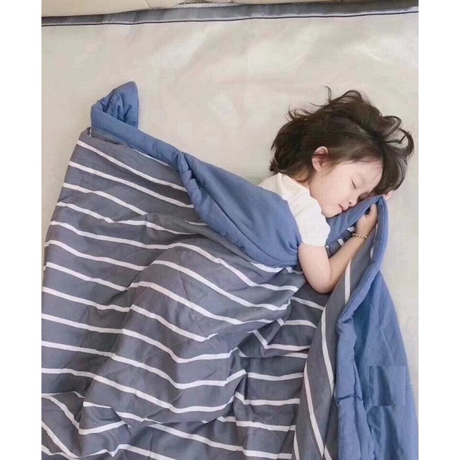 Chăn Đũi Sọc Kẻ To Kích Thước 2mx2m3 - chăn bông cotton 2 lớp có chần bông