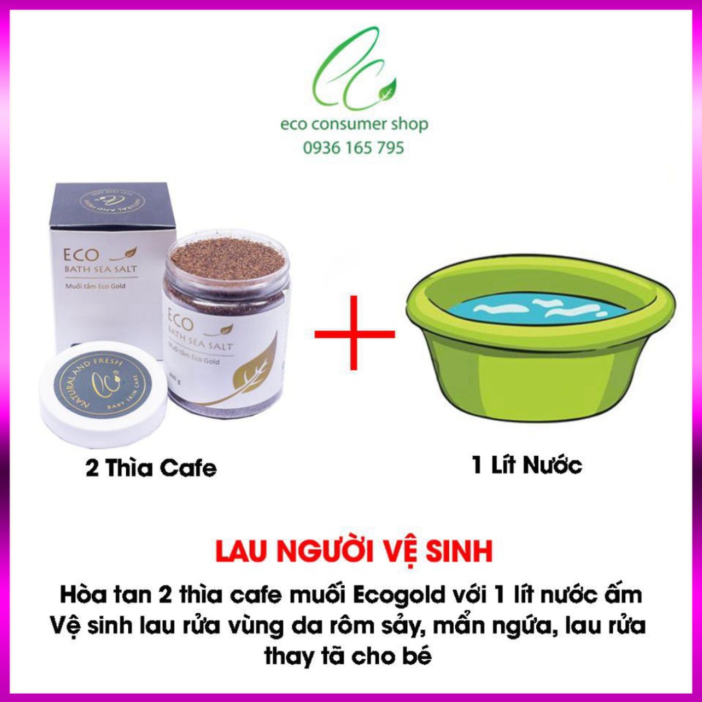 MUỐI TẮM BÉ ECO GOLD 370g hết rôm sảy, mẩn ngứa, mề đay, giữ ấm cơ thể - Muối tắm bé sinh dược Eco tặng tăm bông cho bé