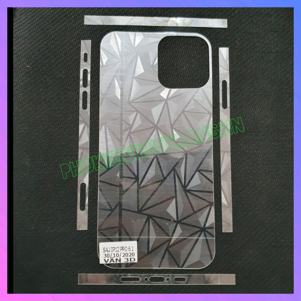 Combo IPhone 12/ 12 Pro/ 12 Mini/ 12 Pro Max dán skin mặt sau + dán viền vân 3D kim cương bảo vê toàn diện mặt sau máy