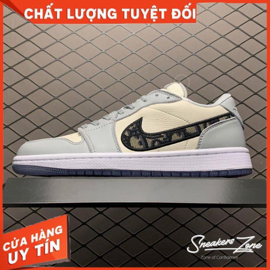 (FREESHIP+HỘP+QUÀ) Giày thể thao AIR JORDAN 1 Xám trắng cổ thấp siêu đẹp cho nam và nữ ʹ