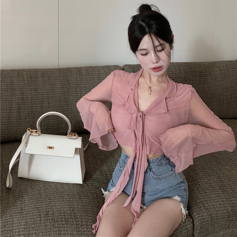 Áo Croptop Lưới Xuyên Thấu Gợi Cảm Cho Nữ