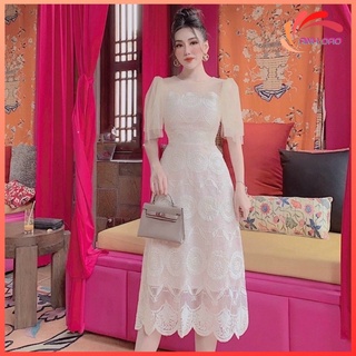 Váy đầm maxi vintage dự tiệc sang trọng cổ lưới tay cánh tiên màu nude chất ren V0022 full size AĐ BOUTIQUE