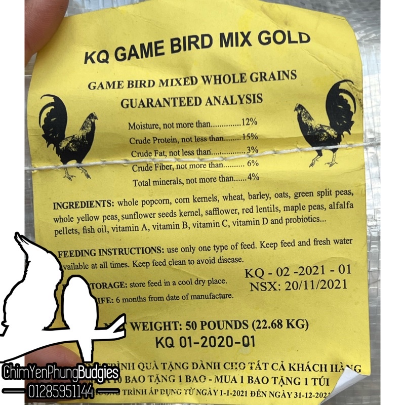 Ngũ cốc dinh dưỡng Game Bird KQ cho gà đá (túi nguyên seal 2,268kg).