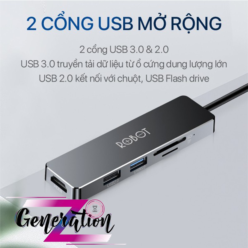 MULTIPORT HUB TYPE-C 5 IN 1 HT240Y - HUB CHUYỂN TYPE-C RA USB 3.0/HDMI/PD/SD/TF