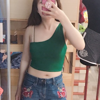 áo lệch vai croptop f21 vnxk hình shop tự chụp