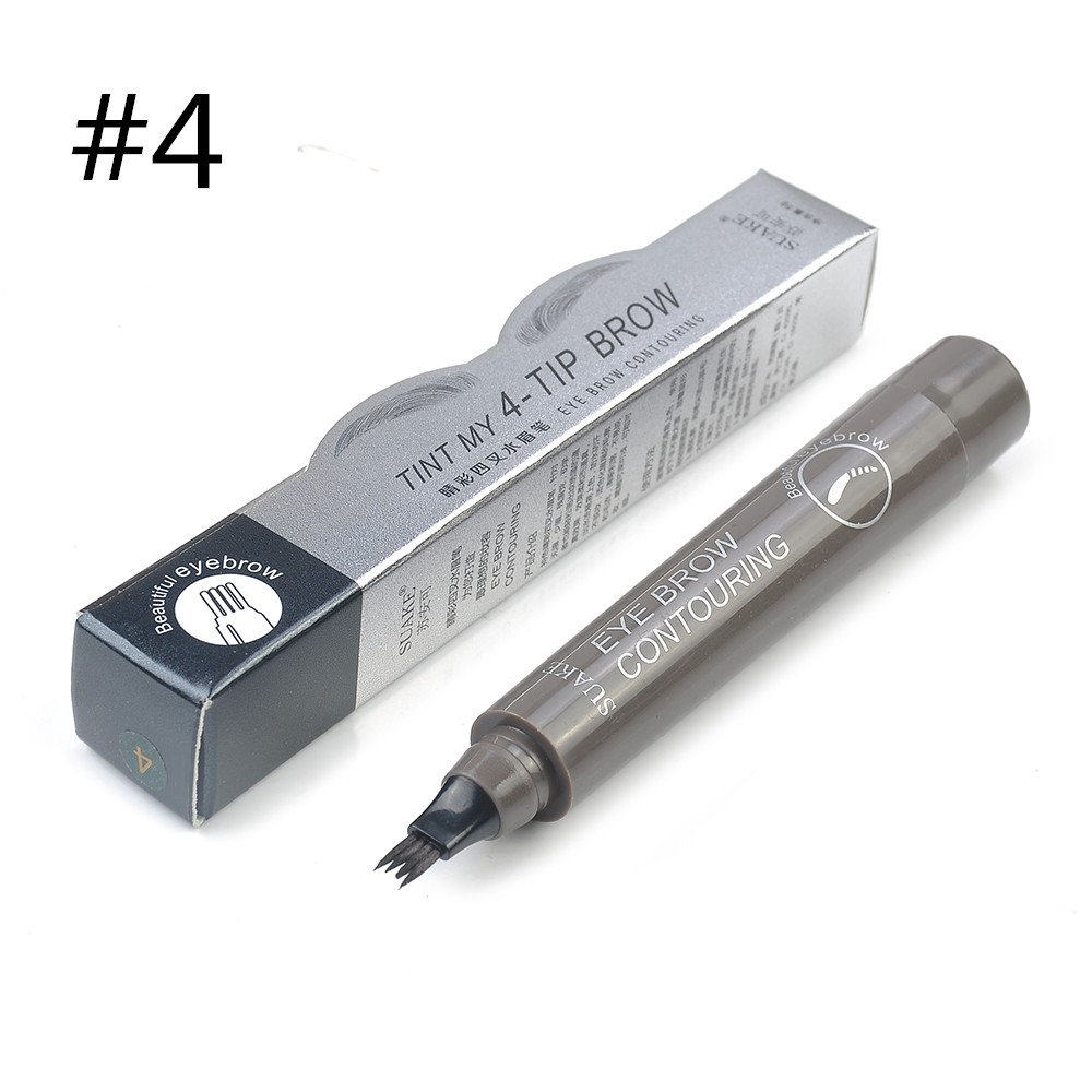 Bút kẻ mày đầu 4 ngạnh cho nét vẽ mỏng và siêu lâu trôi 4 màu tùy chọn