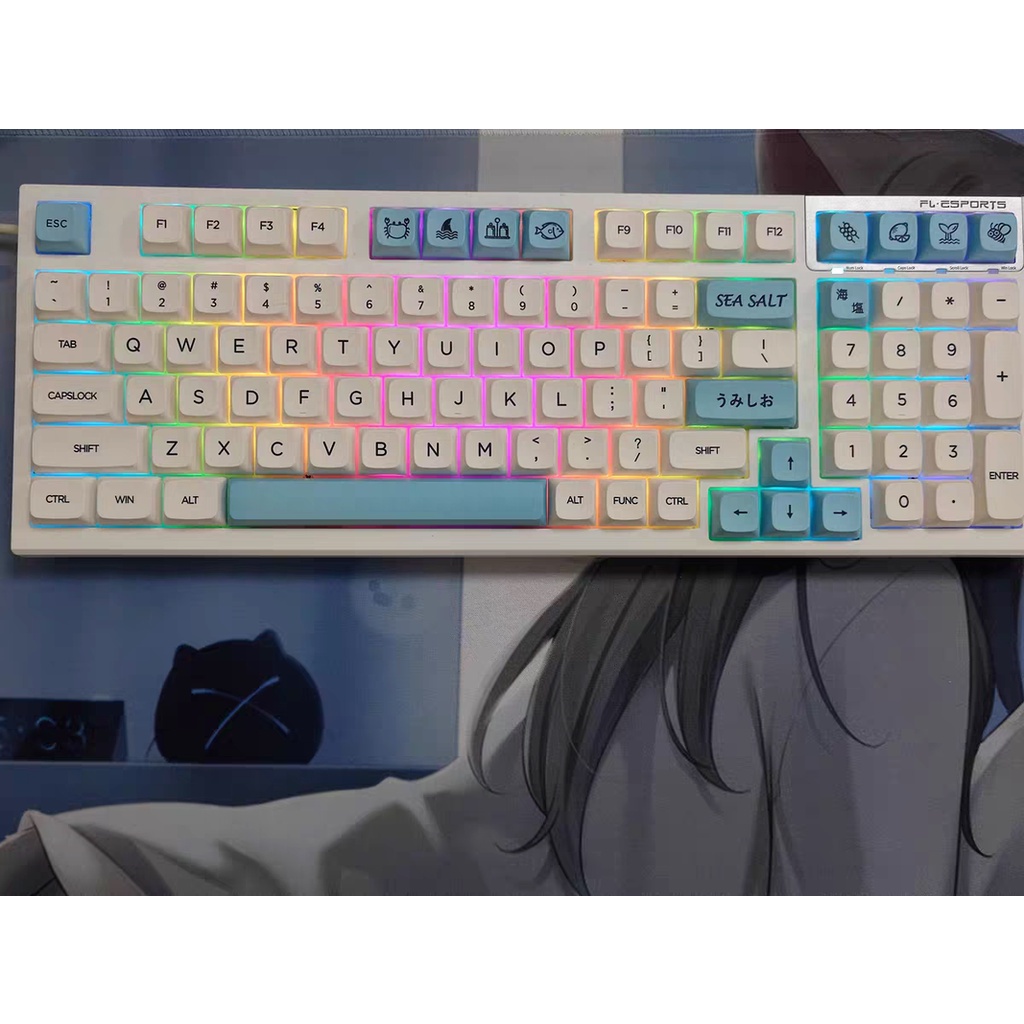 Set nút keycap Sea Salt bố cục XDA Nhật Bản màu trắng tối giản in chuyển nhiệt cho bàn phím 137 phím