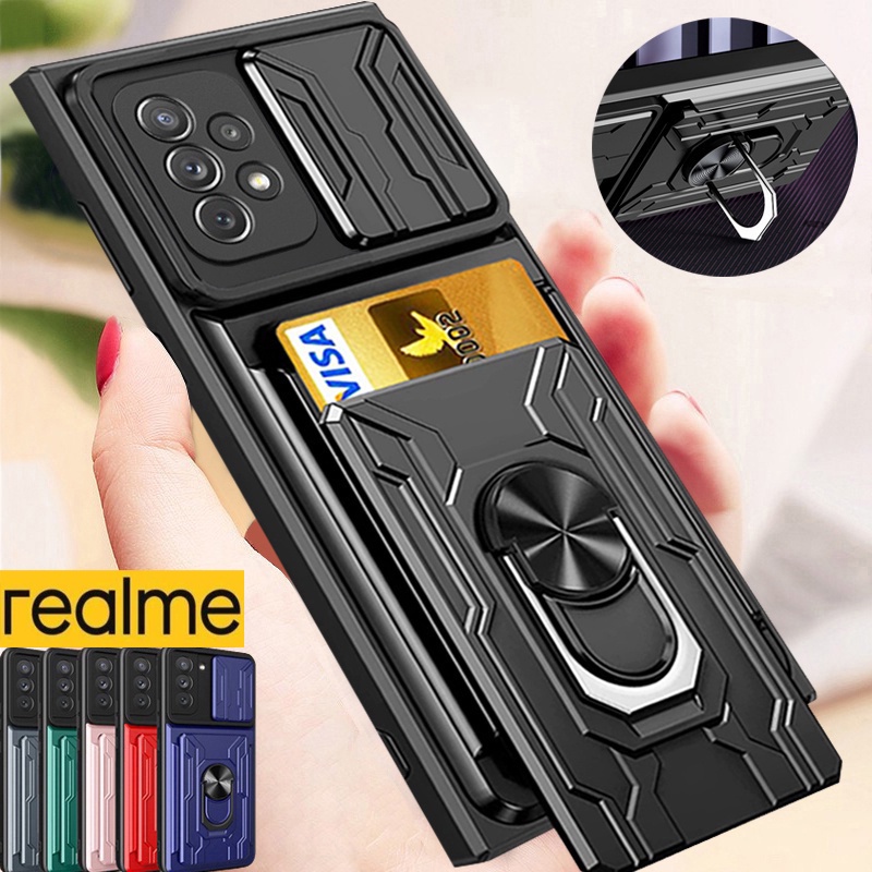 Realme 9 Pro Plus 9i Realme 8 Pro 8i C11 C21 C31 C35 Bảo vệ ống kính sang trọng Áo giáp cứng Vỏ điện thoại chống sốc Chân đế kim loại xoay đa chức năng
