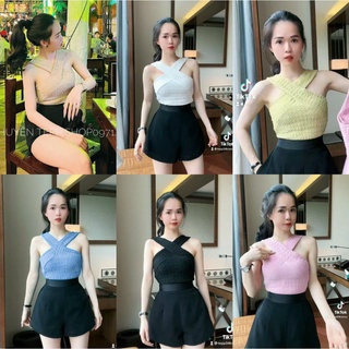 Áo kiểu nữ dây chéo cổ chất xốp siêu dễ thương