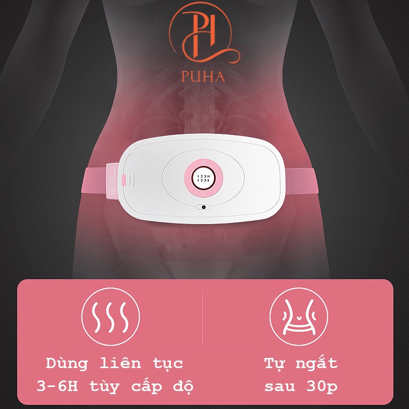 Đai chườm nóng sưởi ấm PUHA có chức năng massage giảm đau bụng kinh nguyệt quà tặng bạn gái