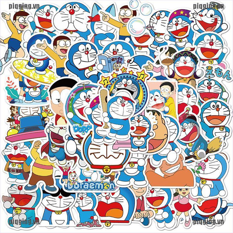 Bộ 50 Hình Dán Doraemon Xinh Xắn Trang Trí Xe Hơi / Xe Máy / Laptop