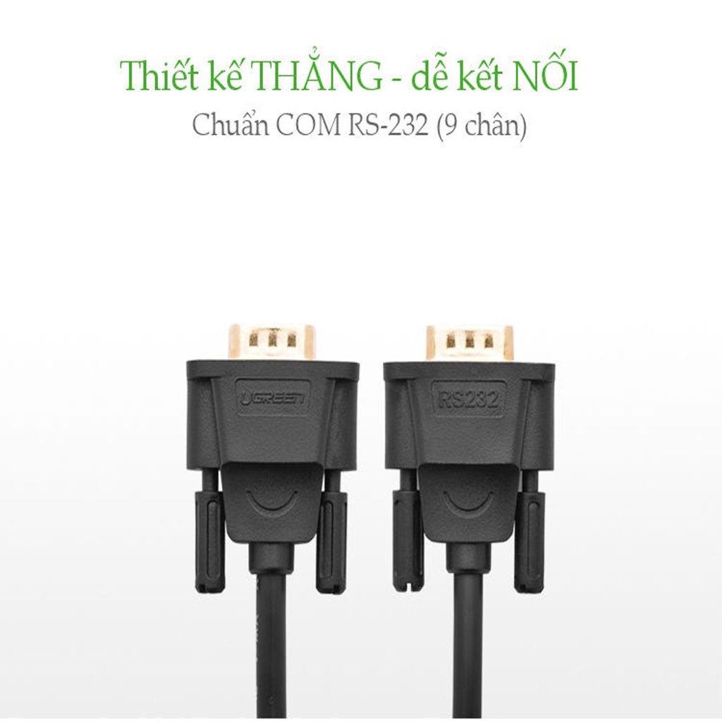 Cáp Nối Cổng Com Rs232 9 Chân Dương Sang Com 9 Chân Âm (9M/9F) Ugreen DB101 Chính Hãng