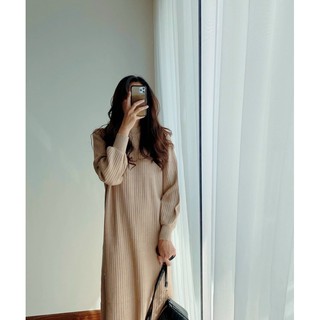 ĐẦM DÁNG SUÔNG BASIC TAY DÀI CỔ TRÒN LEN GÂN DỄ MẶC