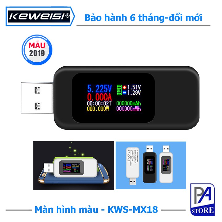 Thiết Bị Đo Dòng Điện, Điện Áp, Dung Lượng Pin, Test Thiết Bị-KEWEISI KWS-MX18-Màn Hình Màu Phiên Bản 2019