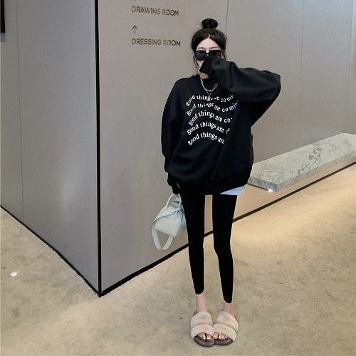 Porozi  Áo sweater nữ cổ tròn dáng rộng in chữ đơn giản thời trang Hàn Quốc