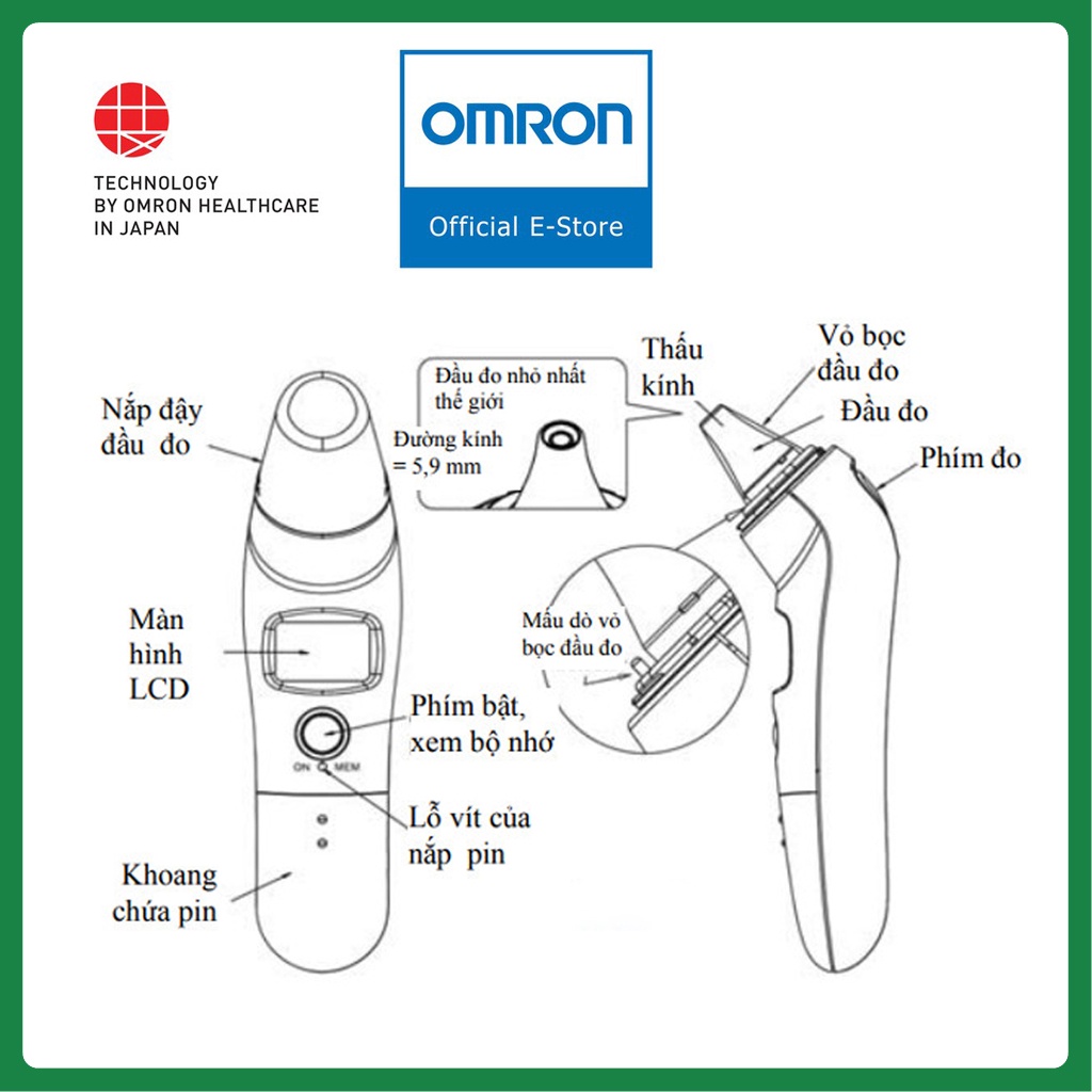 Nhiệt kế điện tử đo tai Omron TH-839S - Cảm Biến Hồng Ngoại Đo Ở Lỗ Tai Chỉ 1 Giây, Có Đèn Tín Hiệu Báo Khi Bị Sốt