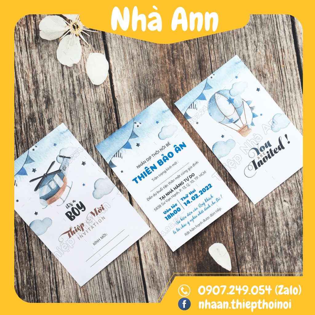 ♥️ Shop Uy Tín ♥️ Thiệp mời Sinh Nhật - Thôi Nôi - Đầy Tháng in nội dung hoàn chỉnh dành cho Bé Trai chủ đề máy bay 2051