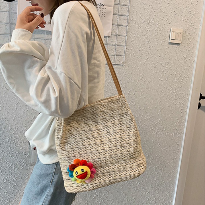 Túi Xách Vải Canvas Hoạ Tiết Hoa Mặt Cười T5006