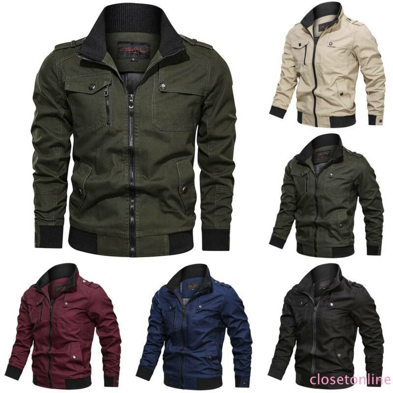 CL❀❀ Men Tactical Military Army Jacket Zip Winter Cargo Standing Collar | BigBuy360 - bigbuy360.vn