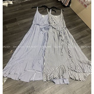 Đầm kate naif sọc chéo có nút bấm dây thắt eo 52-60kg - 2481
