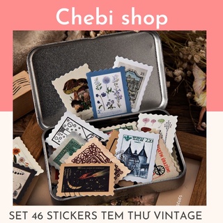 Chebishop Set 46 Sticker tem vintage trang trí sổ bullet journal phong cách retro tem dán nhiều chủ đề