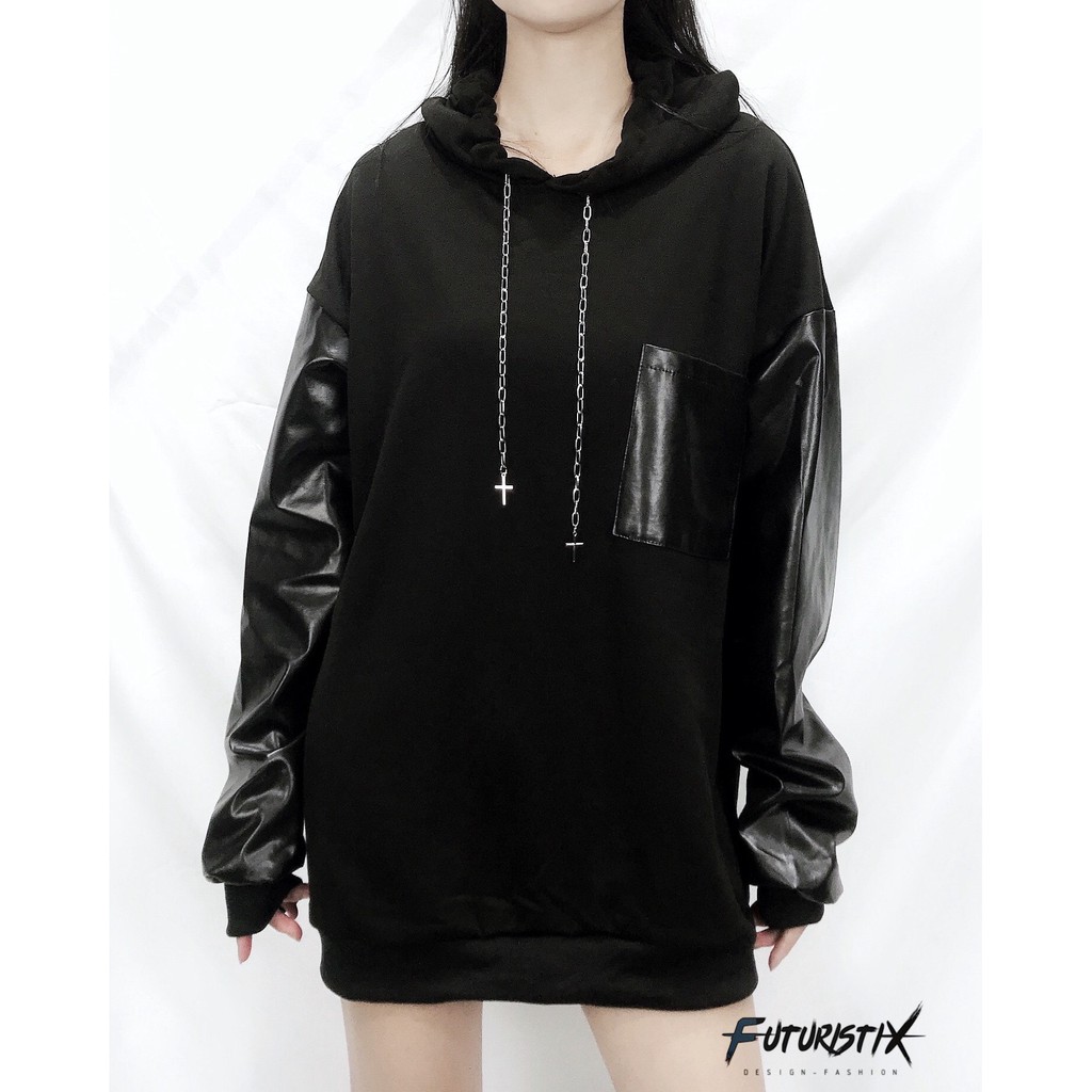 Quần Ống Loe Đan Dây Q080 Mix Áo Hoodie Phối Da Mũ Thánh Giá A383 - FuturistiX