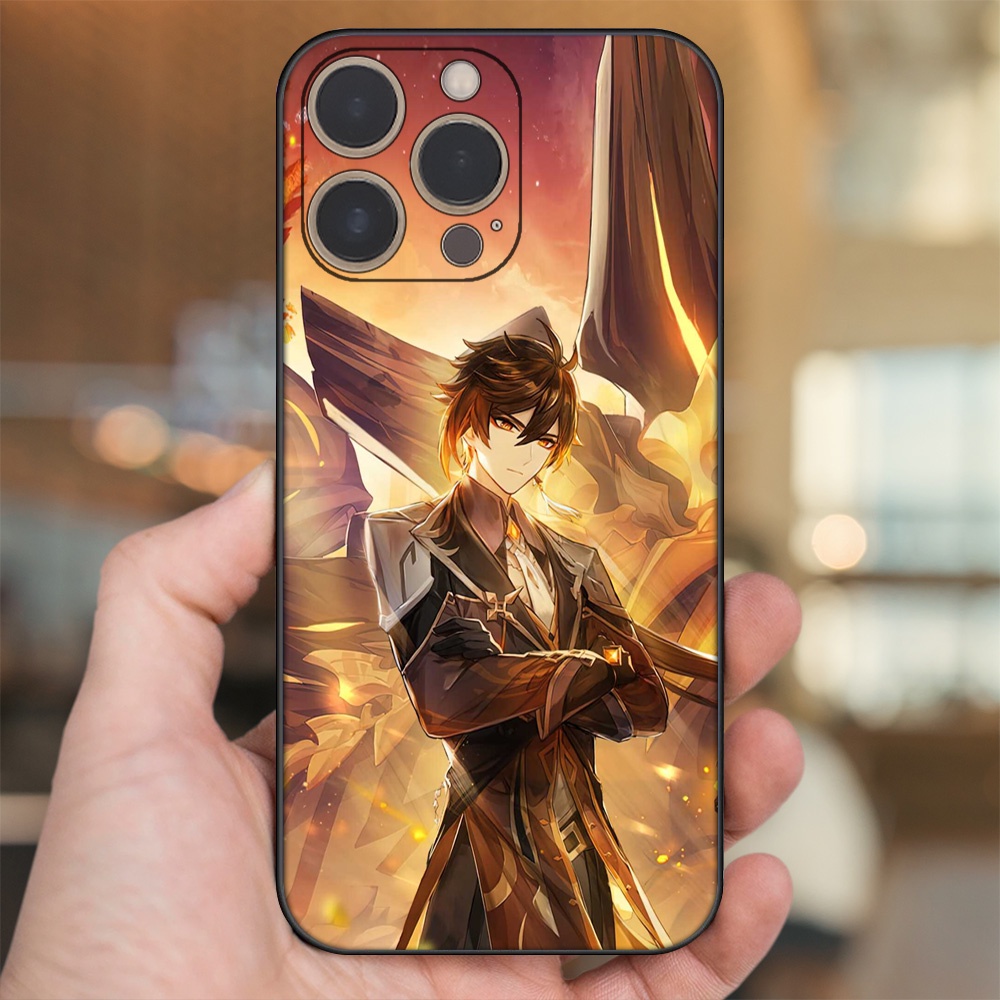 Ốp lưng iPhone 13 Pro dẻo đen cạnh vuông in hình Zhongli Genshin Impact