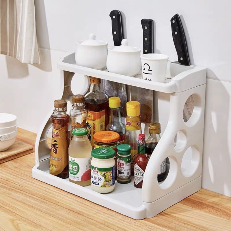 Kệ nhựa đựng gia vị 2 tầng có chỗ cài dao  - shop giao màu ngẫu nhiên