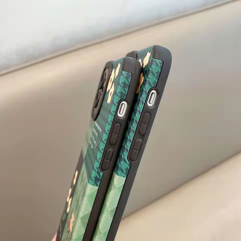 Ốp Điện Thoại Họa Tiết Hoa Đính Kim Cương Màu Xanh Lá Kiểu Retro Cho iPhone13 / 14promax 12 11 Niche x / xr