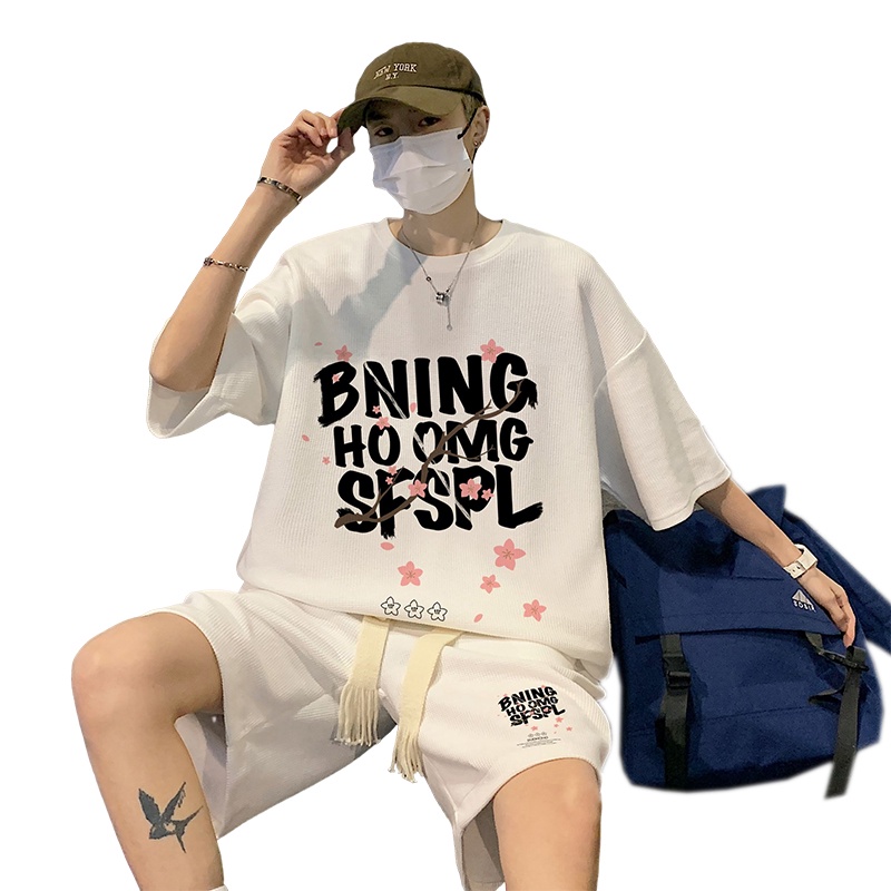 Set áo thun ngắn tay cổ tròn + quần short IFNICEFUTURE phong cách thời trang cho nam