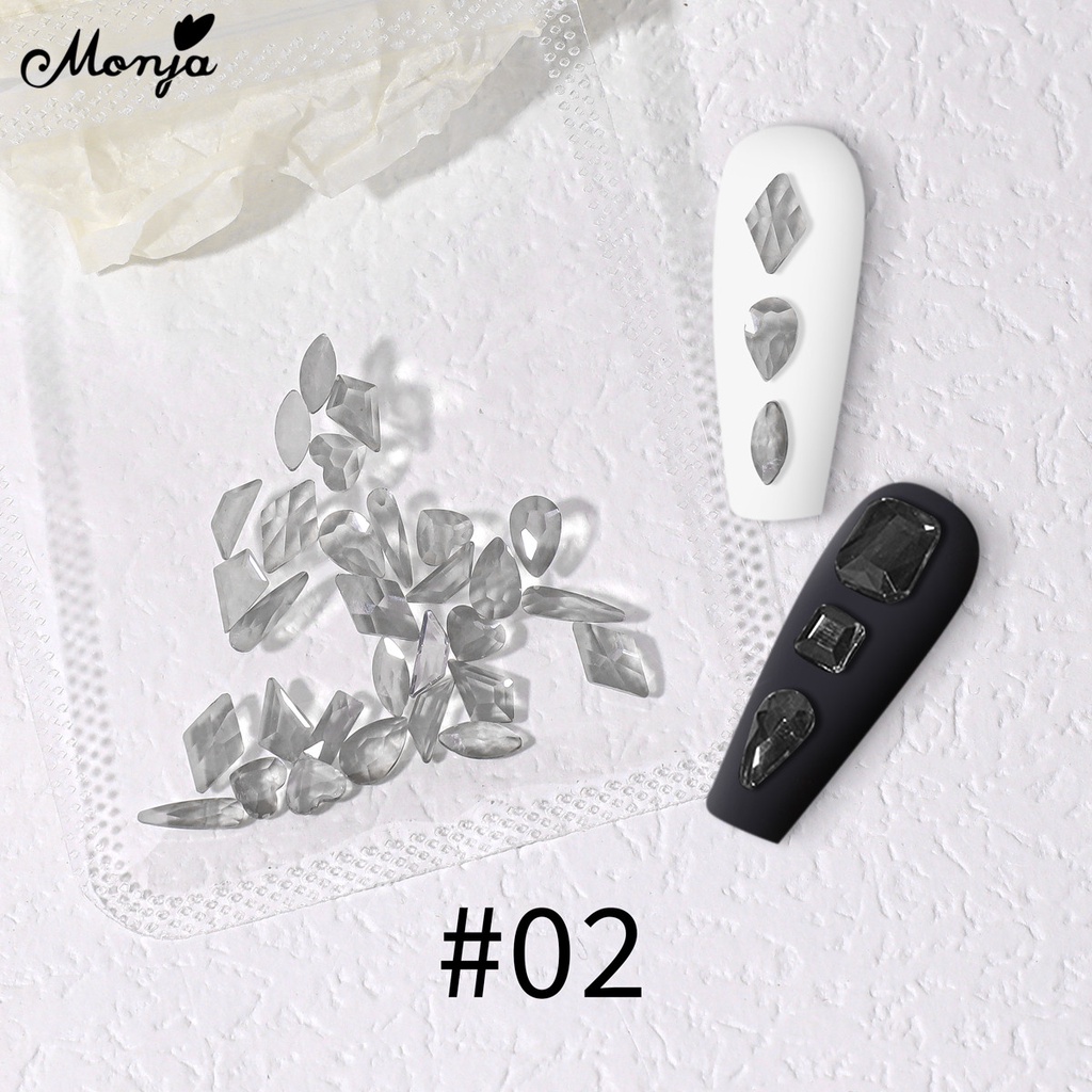 Túi 30 đá đính trang trí móng tay nghệ thuật MONJA aurora 3D AB hình dạng hỗn hợp đáy dẹt DIY thời trang