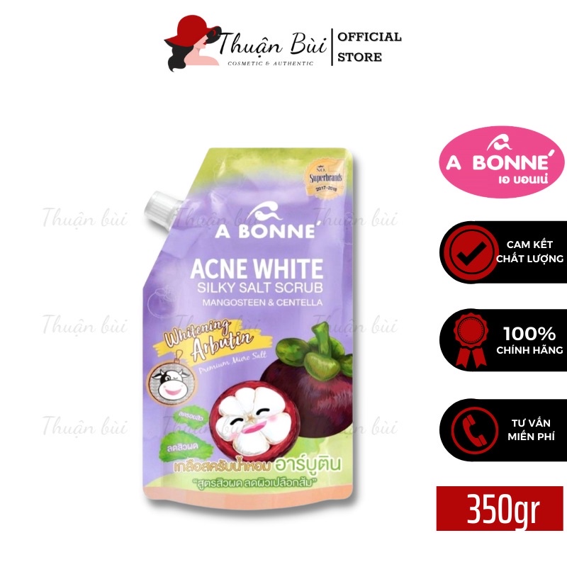 Muối Tắm Cao Cấp Trắng Da Giảm Mụn A Bonne' Acne White Silky Salt Scrub - Măng Cụt và Centella Túi 350g Có Vòi