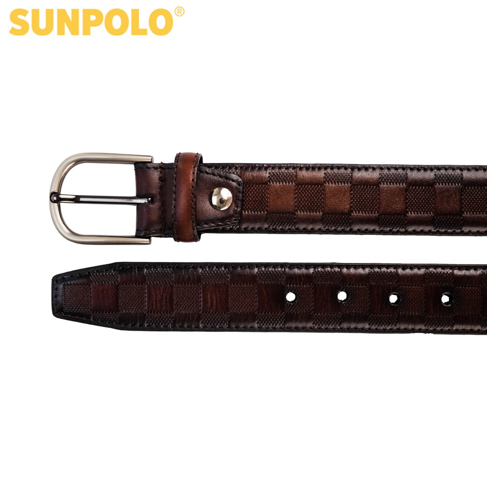 Thắt lưng nam da bò SUNPOLO Khóa xỏ kim Nâu - BSMK39