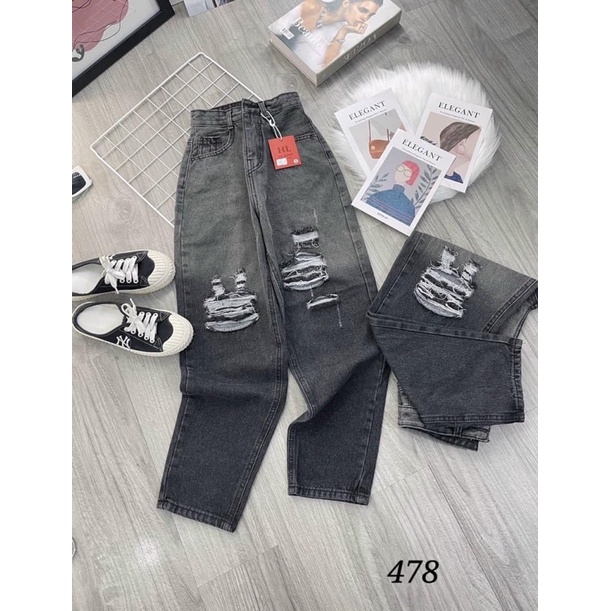 Set baggy jeans loan rách + croptop petter phối viền