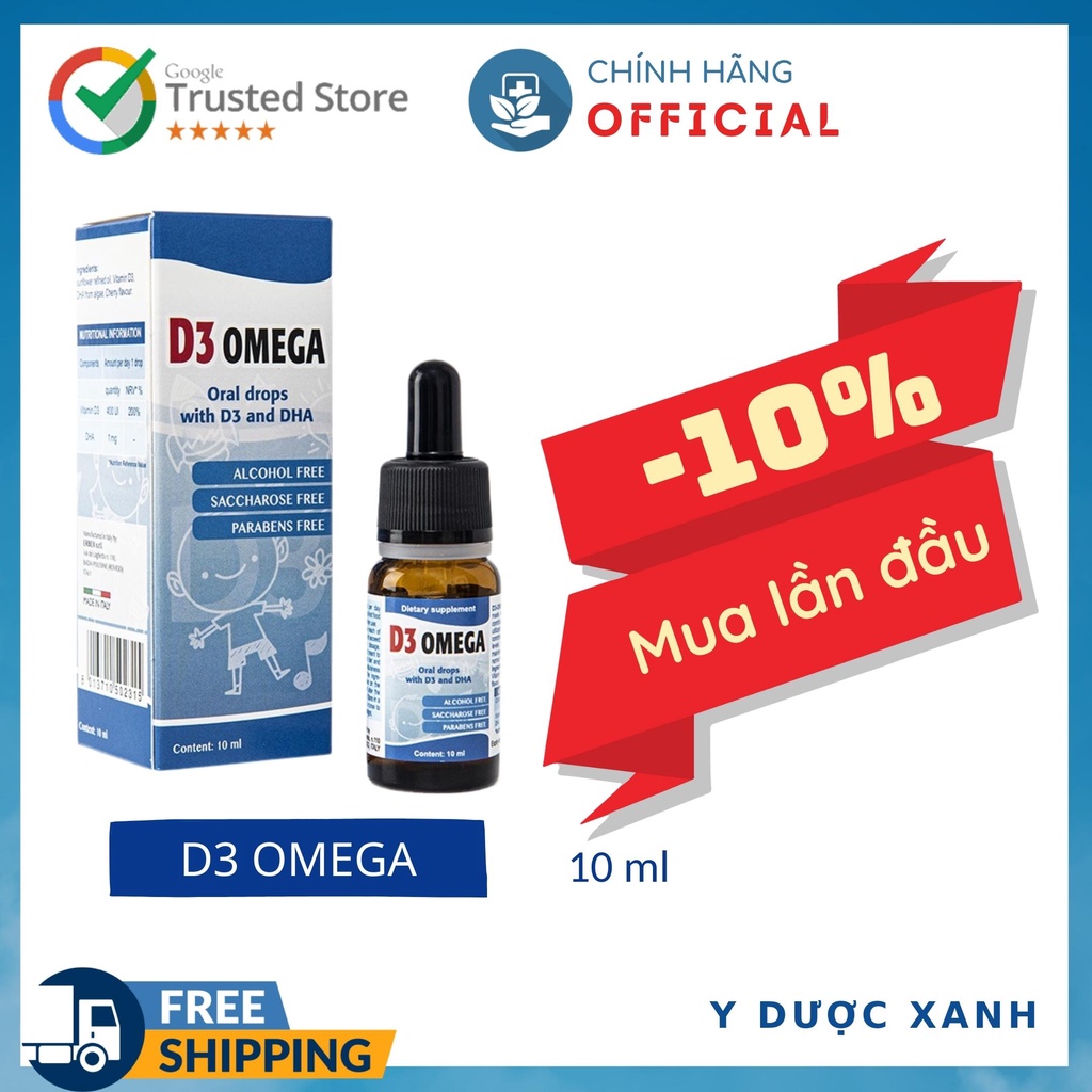 D3 OMEGA, 10ml, Bổ sung Vitamin D3, DHA cho bé - Y Dược Xanh
