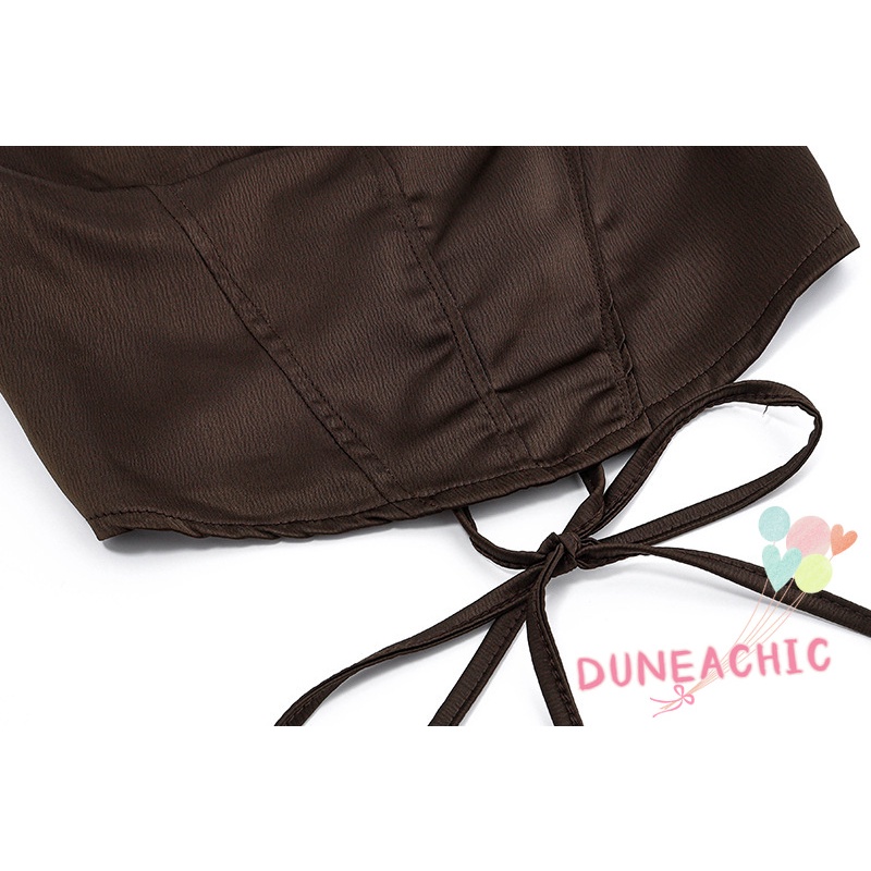 DUNEA Áo DUNEA hai dây hở lưng màu trơn phong cách đường phố thời trang dành cho nữ