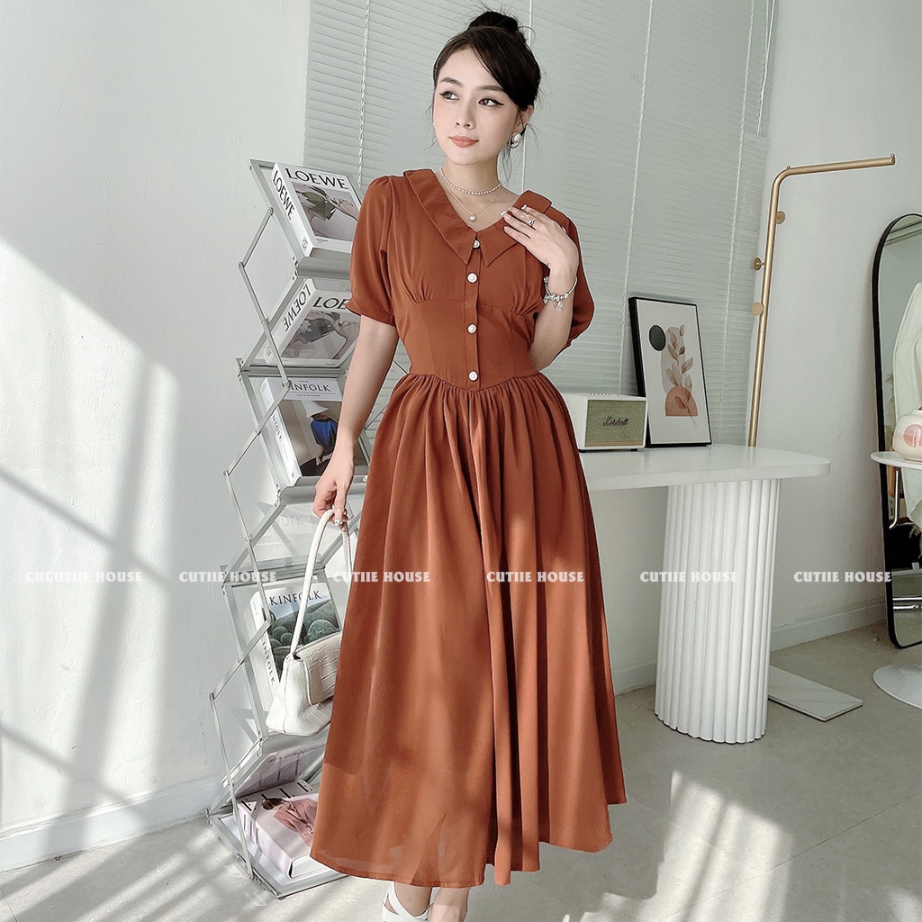 - ĐẦM CỔ NHỌN BUỘC SAU DÁNG DÀI - MH12