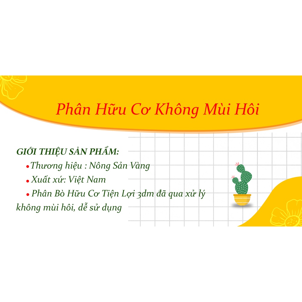 Phân Bò Hữu Cơ Tiện Lợi, Không Mùi Hôi 3dm - Nông Sản Vàng