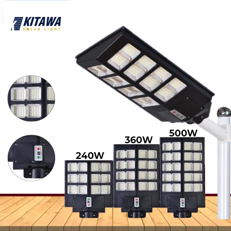 Đèn Năng Lượng Mặt Trời Liền Thể 2 Cánh KITAWA 240W, 360W, 500W, Cảm Biến Chuyển Động, BH 1 năm