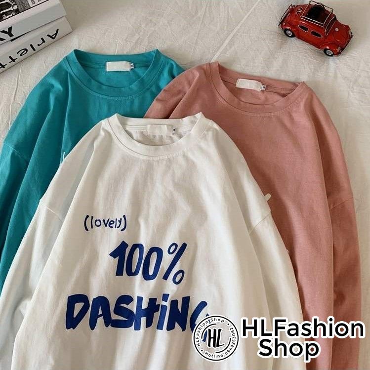 Áo thun tay dài form rộng 100% Dashing, áo dài tay nữ tay phồng HLFashion