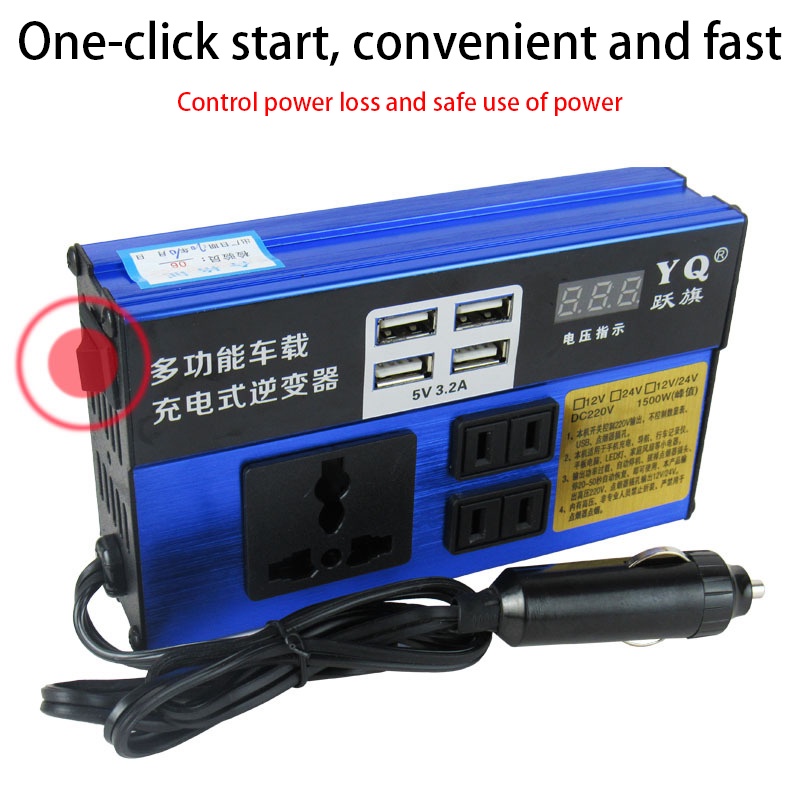 Bộ Chuyển Đổi Nguồn Điện 1500W DC 12V Sang AC 220V Với Kẹp Pin USB Kép