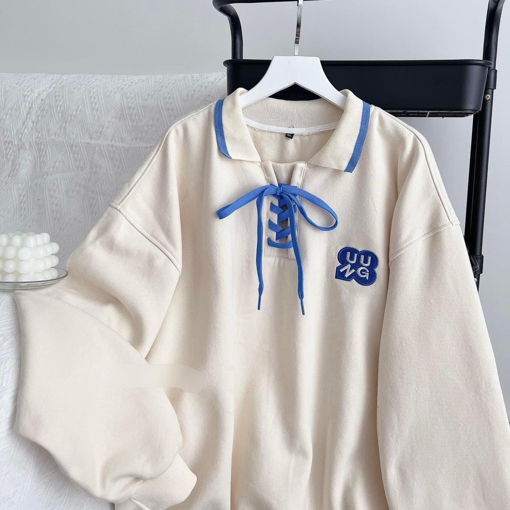 Áo thun polo dài tay có dây ở cổ siêu hot chuẩn trend.Form rộng y hình chất nỉ xịn mịn nam nữ đầu au to