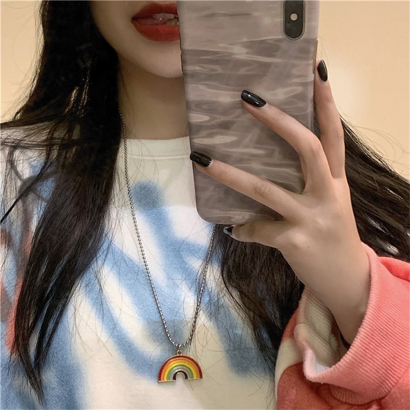 [Spot] Miễn Phí Vận Chuyển Ảnh Chụp Thật Vòng Cổ Trang Sức Nhảy Múa Màu Cầu Vồng Phong Cách Harajuku Retro 12995