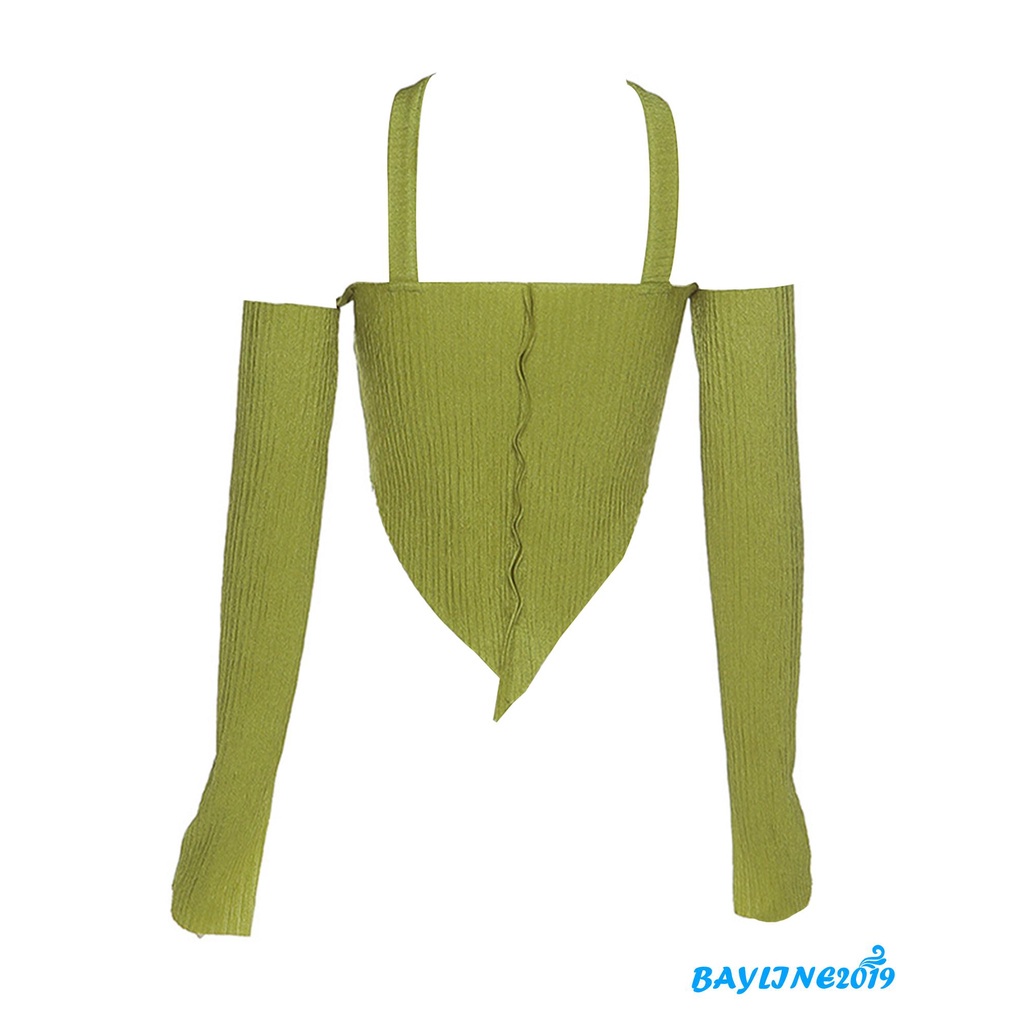 Áo Croptop Tay Dài Trễ Vai Màu Sắc Thời Trang Quyến Rũ Cho Nữ