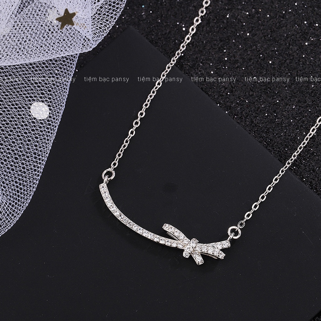 Vòng cổ bạc nữ PANSY hình nơ thắt sang chảnh, dây chuyền bạc 925 mặt cười Smile phối nơ thật thời trang